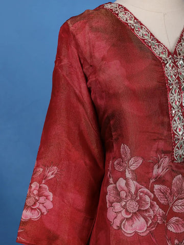 Dark Pink Floral Designed Silk Salwar Suit - Diadem