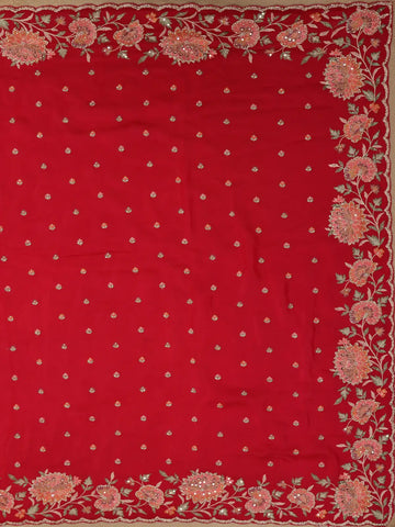 Dark Pink Floral Embroidered Satin Saree - Diadem