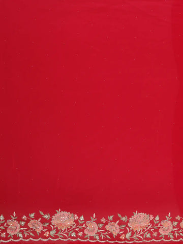 Dark Pink Floral Embroidered Satin Saree - Diadem