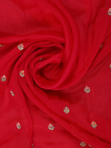 Dark Pink Floral Embroidered Satin Saree - Diadem