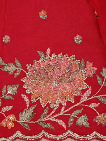 Dark Pink Floral Embroidered Satin Saree - Diadem