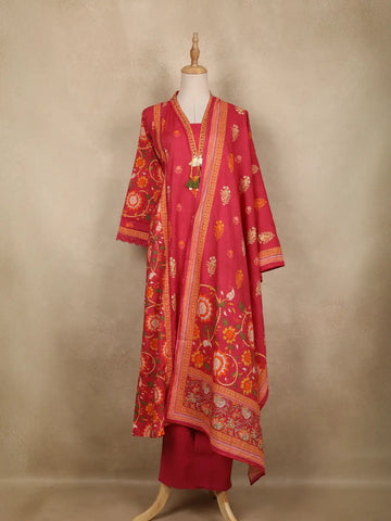 Dark Pink Floral Printed Cotton Salwar Suit With Dupatta - Diadem