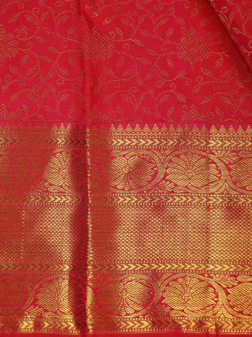 Dark Pink Floral Woven Pure Kanchipuram Silk Saree - Diadem