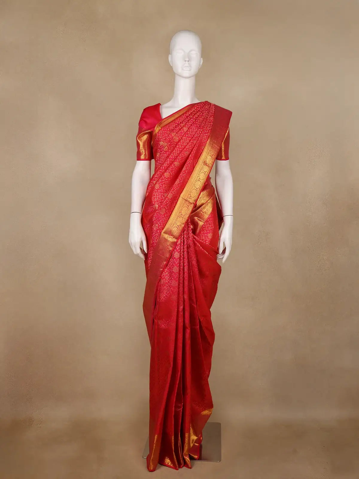 Dark Pink Floral Woven Pure Kanchipuram Silk Saree - Diadem