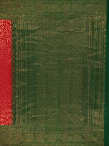 Dark Pink Floral Woven Pure Kanchipuram Silk Saree With Contrast Green Border - Diadem