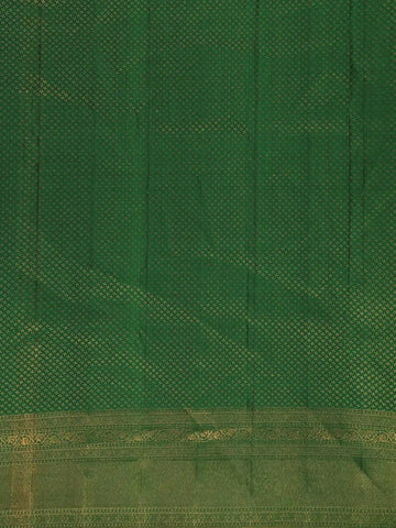 Dark Pink Floral Woven Pure Kanchipuram Silk Saree With Contrast Green Border - Diadem