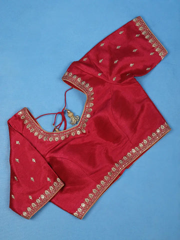 Dark Pink Motifs Design Silk Readymade Blouse - Diadem