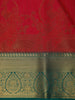 Dark Pink Stripes Woven Semi Silk Saree with Contrast Green Zari Border