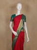 Dark Pink Stripes Woven Semi Silk Saree with Contrast Green Zari Border