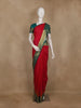 Dark Pink Stripes Woven Semi Silk Saree with Contrast Green Zari Border