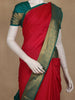Dark Pink Stripes Woven Semi Silk Saree with Contrast Green Zari Border