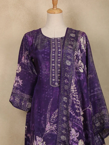 Dark Purple Floral Design Printed Organza Salwar Suit - Diadem