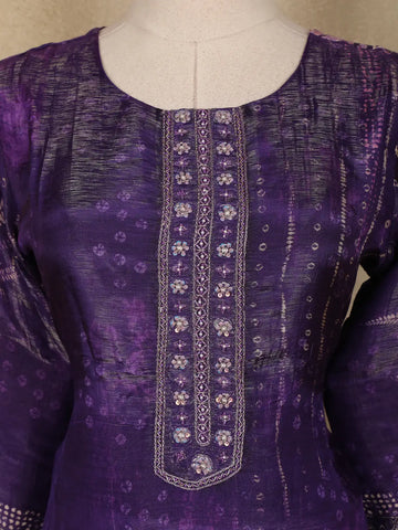 Dark Purple Floral Design Printed Organza Salwar Suit - Diadem