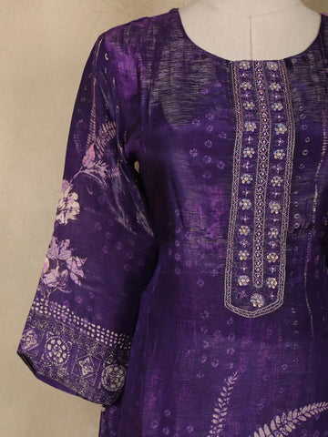 Dark Purple Floral Design Printed Organza Salwar Suit - Diadem