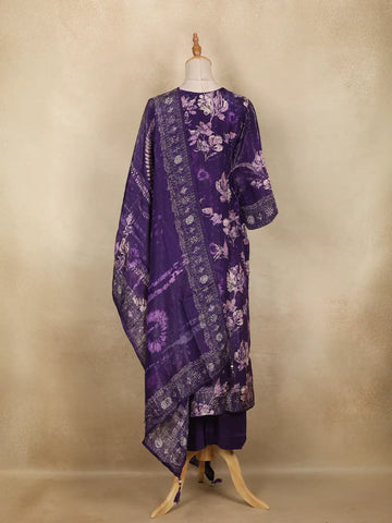 Dark Purple Floral Design Printed Organza Salwar Suit - Diadem