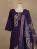 Dark Purple Floral Embroidered Cotton Salwar Suit With Dupatta - Diadem