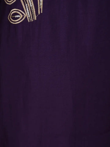 Dark Purple Floral Embroidered Cotton Salwar Suit With Dupatta - Diadem
