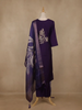 Dark Purple Floral Embroidered Cotton Salwar Suit With Dupatta - Diadem