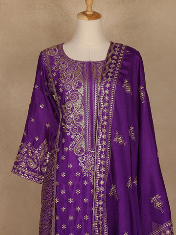 Dark Purple Floral Embroidered Georgette Palazzo Suit - Diadem