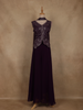 Dark Purple Floral Embroidered Georgette Palazzo Suit