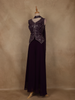 Dark Purple Floral Embroidered Georgette Palazzo Suit