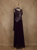 Dark Purple Floral Embroidered Georgette Palazzo Suit