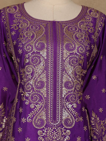 Dark Purple Floral Embroidered Georgette Palazzo Suit - Diadem