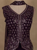 Dark Purple Floral Embroidered Georgette Palazzo Suit
