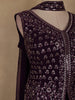 Dark Purple Floral Embroidered Georgette Palazzo Suit