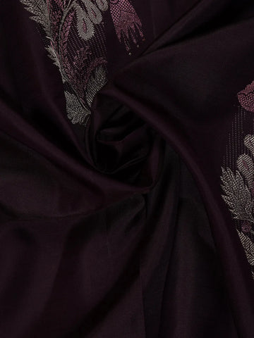 Dark Purple Floral Woven Pure Kanchipuram Silk Saree - Diadem