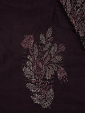 Dark Purple Floral Woven Pure Kanchipuram Silk Saree - Diadem