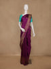 Dark Purple Floral Woven Pure Kanchipuram Silk Saree - Diadem