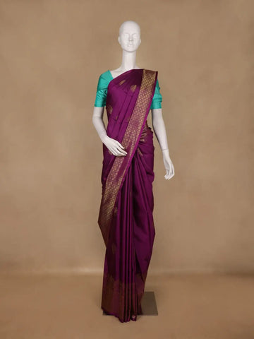 Dark Purple Floral Woven Pure Kanchipuram Silk Saree - Diadem