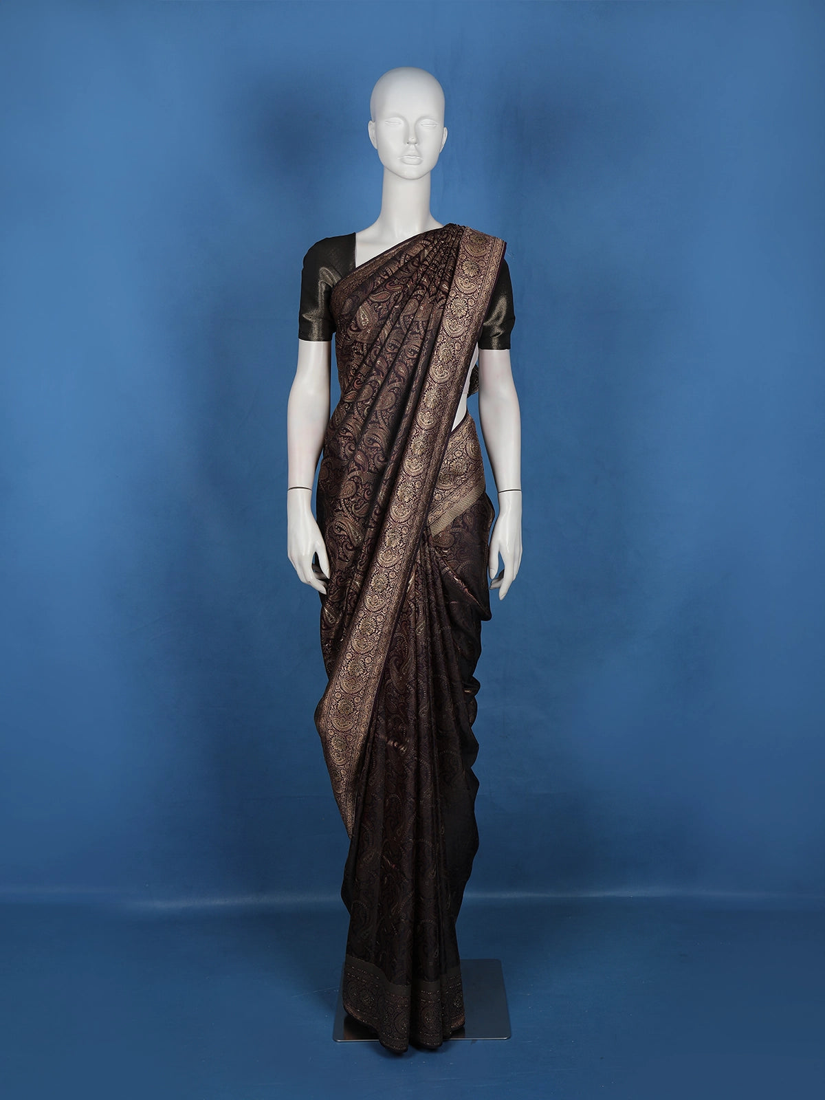 Dark Purple Paisley Woven Banarasi Silk Saree