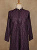 Dark Purple Thread Embroidered Sequin Work Cotton Kurta For Men - Diadem