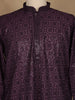 Dark Purple Thread Embroidered Sequin Work Cotton Kurta For Men - Diadem