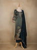 Dark Teal Blue Embroidered Design Tissue Silk Salwar Suit