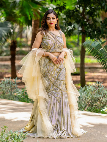 Dark Beige Party Wear Mermaid Lehenga - Diadem