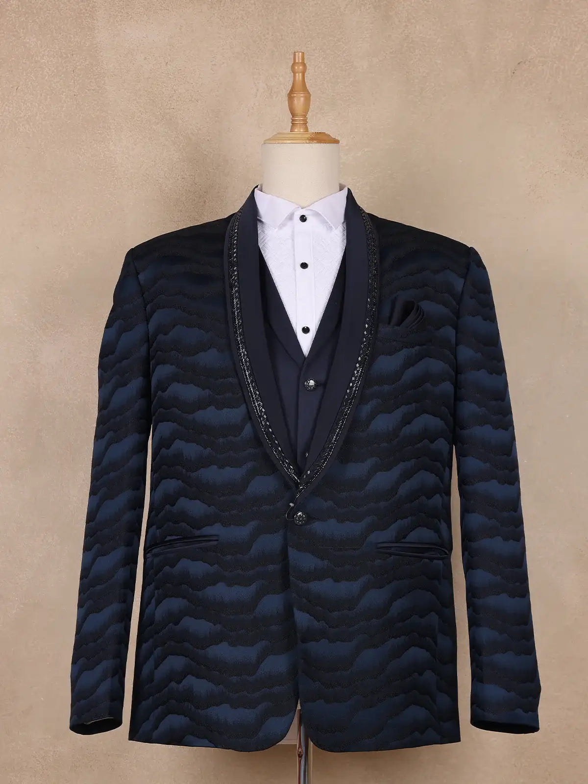 Dark Blue Abstract Designed Men's Suit - Diadem