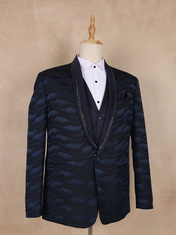 Dark Blue Abstract Designed Men's Suit - Diadem