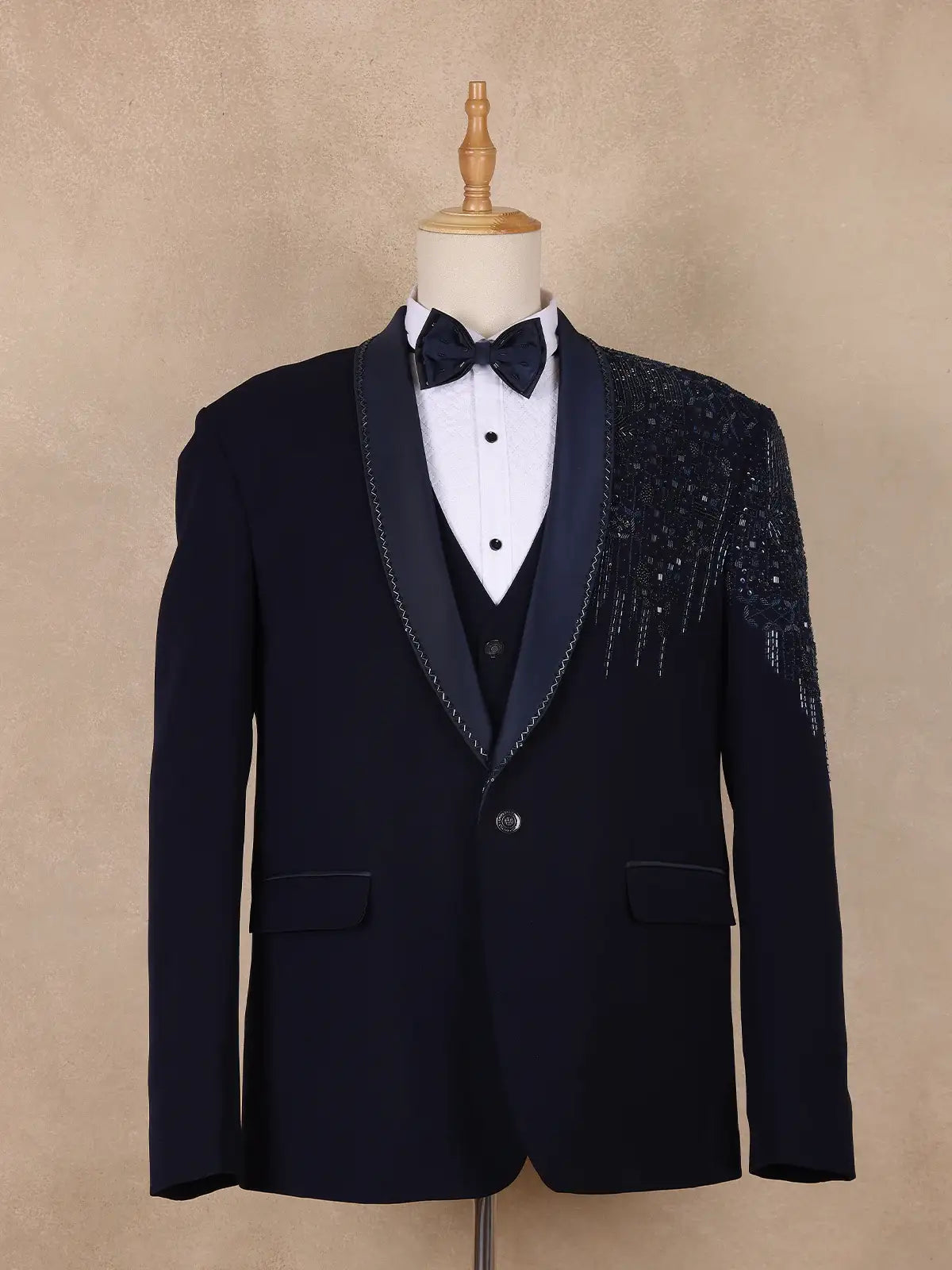 Dark Blue Abstract Designed Men's Suit for Reception - Diadem