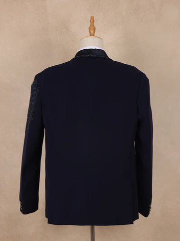 Dark Blue Abstract Designed Men's Suit for Reception - Diadem