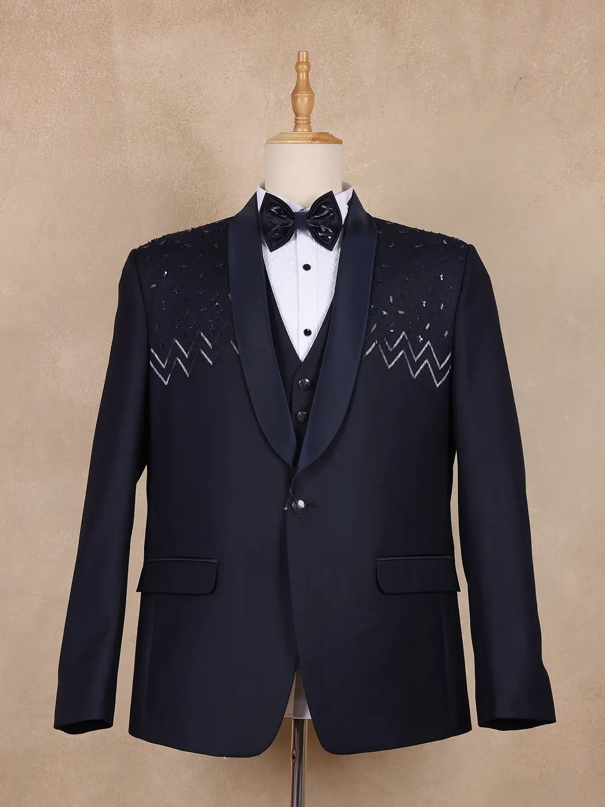 Dark Blue Abstract Designed Men's Suit for Reception - Diadem