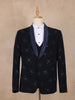 Dark Blue Floral Designed Men's Suit - Diadem