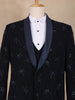 Dark Blue Floral Designed Men's Suit - Diadem