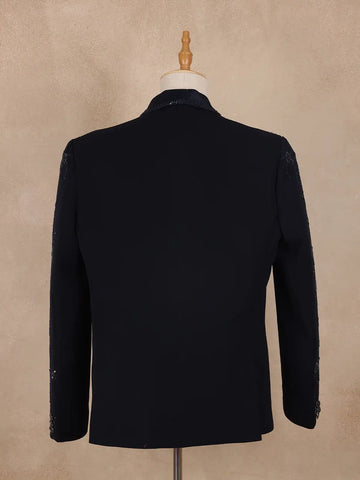 Dark Blue Floral Designed Men's Suit - Diadem