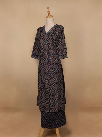 Dark Blue Floral Designed Cotton Salwar Suit - Diadem