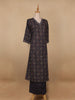 Dark Blue Floral Designed Cotton Salwar Suit - Diadem