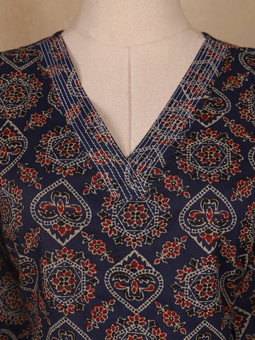 Dark Blue Floral Designed Cotton Salwar Suit - Diadem