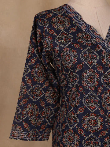 Dark Blue Floral Designed Cotton Salwar Suit - Diadem